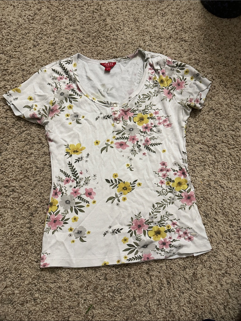 Rue21 Floral Short Sleeve Top in White & Pink